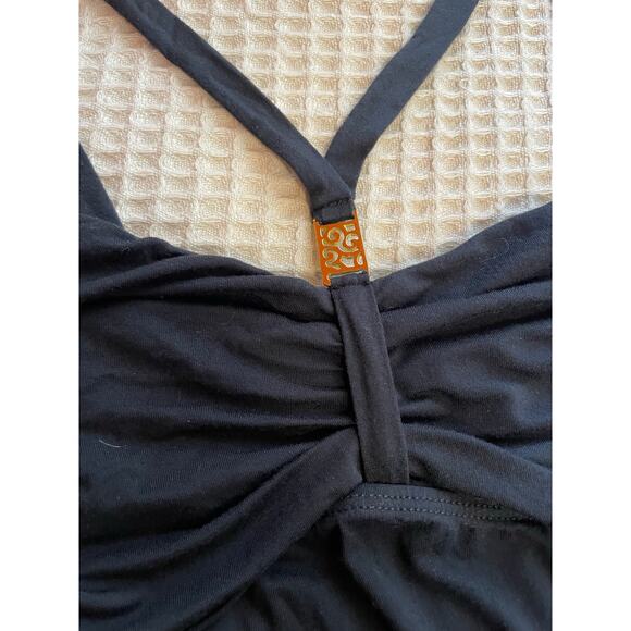 Trina Turk Black V Strap Babydoll Style Mini Dress Cover Up W/ Gold Detail Small - Picture 2 of 8